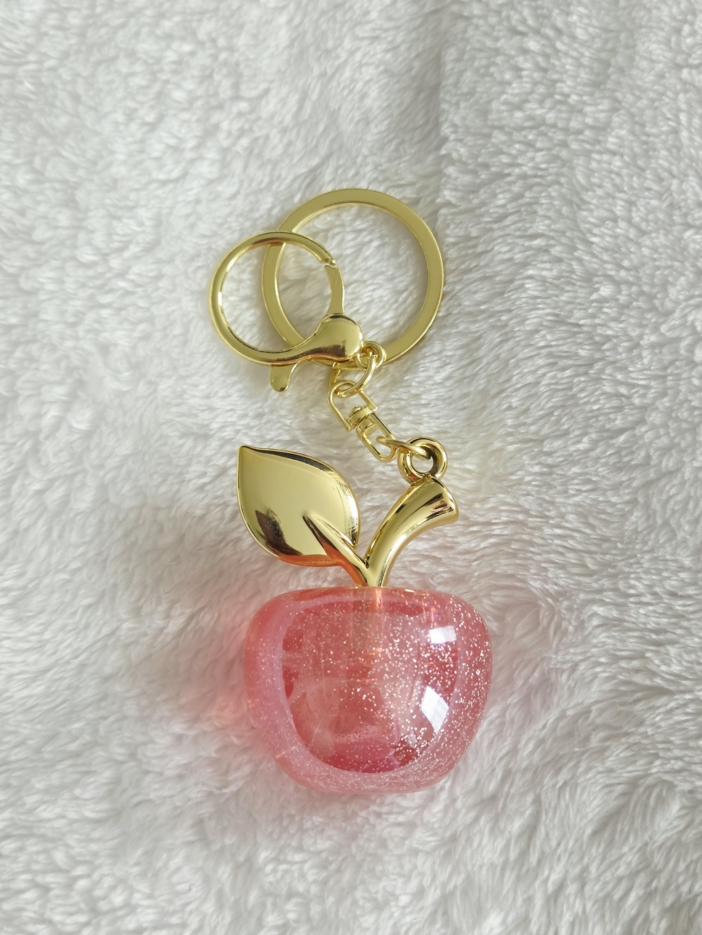 Gold & Pink Glitter Apple Keychain Charm Bag Charm